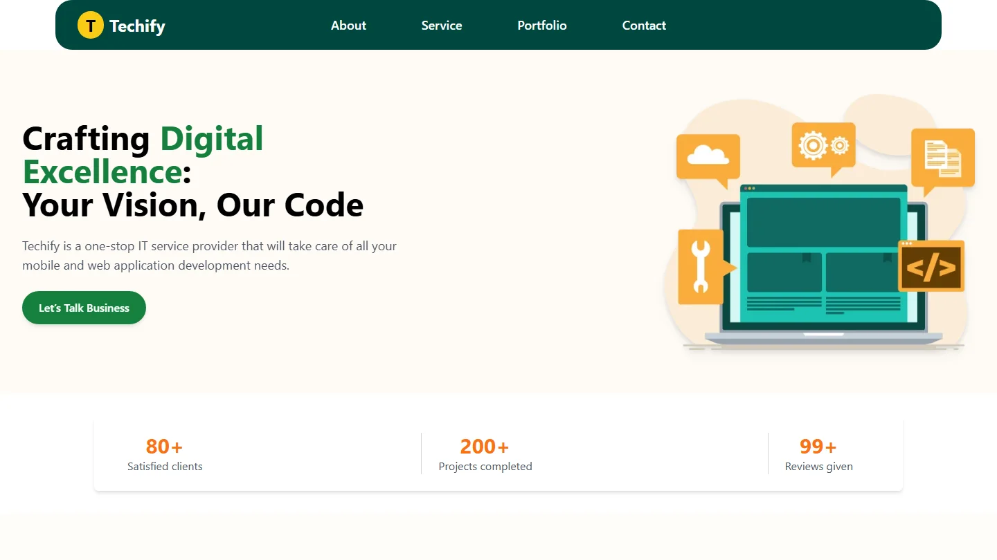 Techify home page with the headline Crafting Digital Excellence