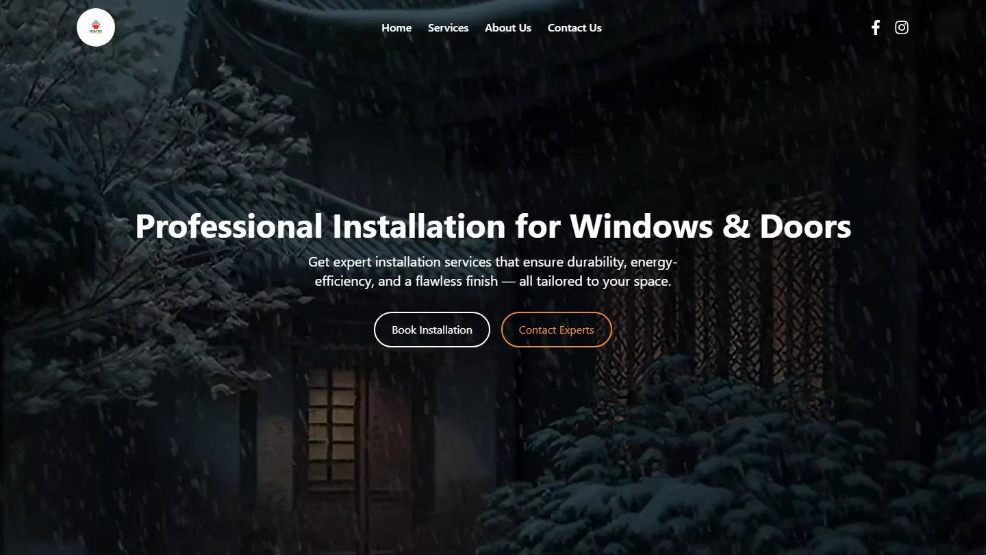 Windows and Doors home page with booking and contact buttons